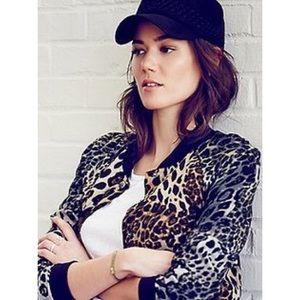 Free People Leopard Baseball Jacket Bomber Medium